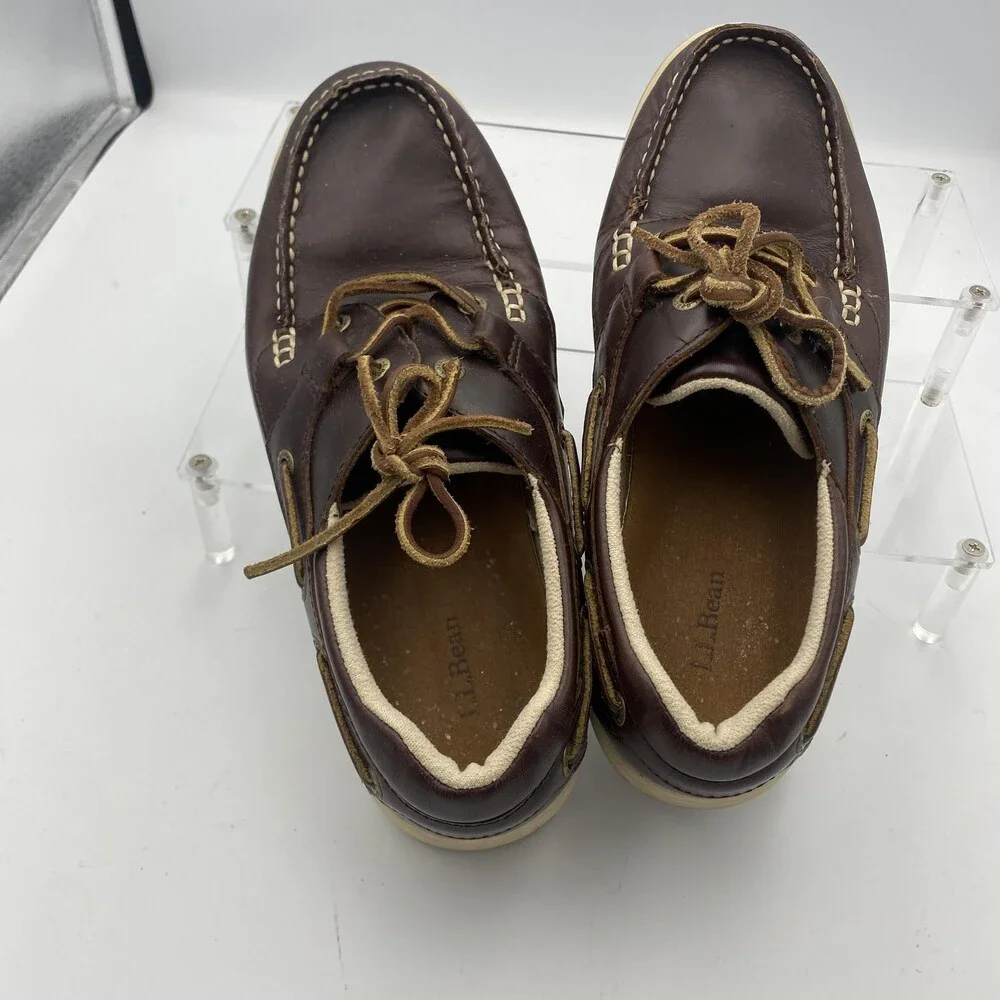 L.L.Bean Shoes Mens Size 8.5M Brown Leather Boat Deck Casual Comfort Lace Up